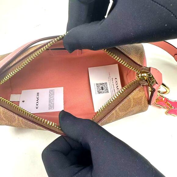 Coach Nolita Barrel Bag In Colorblock Signature Canvas Tan pink Petal CY040 - Picture 7 of 10